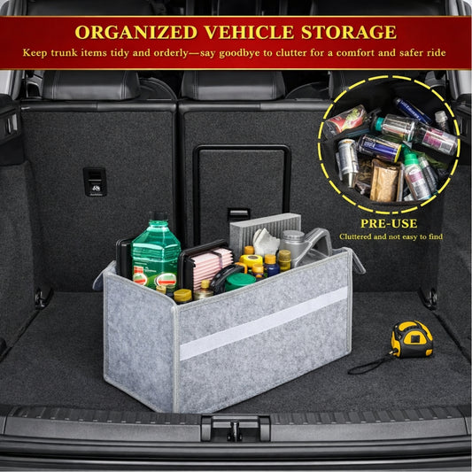 Felt Portable Cleaning Supplies Car Trunk Organizer- Anti Skip Foldable Boot Storage Organizer Utility Tool Bag For Cars (Light Grey and Dark Grey)