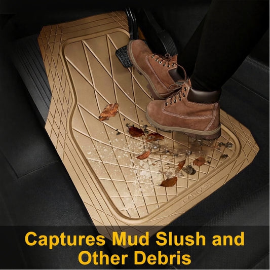 Heavy Duty Rubber Car Floor Mats, Deep Dish All Weather Car Mats Full Set, 3 Piece Waterproof Premium Anti-Slip Floor Mats Rugs Universal Trim to Fit for 95% Sedan SUV Van Truck, All Beige, Solid pure black, All gray and All Burgundy Red