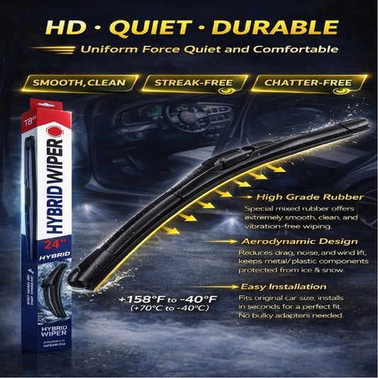 Universal Car Wiper Blades – U-Type, Hybrid & Metal Frame (16”–26” Sizes Available)