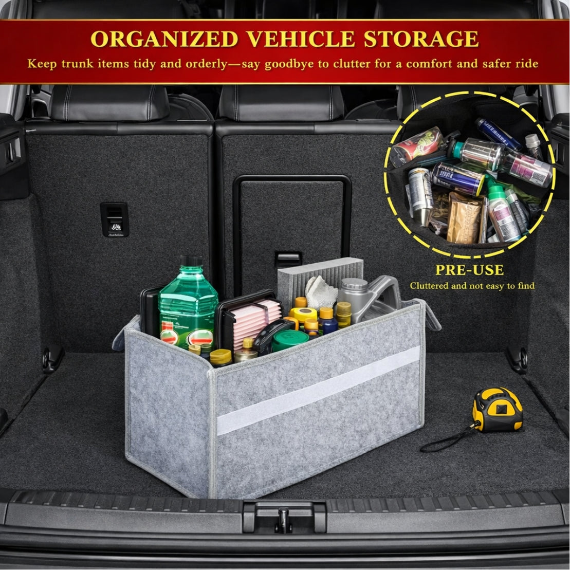 Felt Portable Cleaning Supplies Car Trunk Organizer- Anti Skip Foldable Boot Storage Organizer Utility Tool Bag For Cars (Light Grey and Dark Grey)