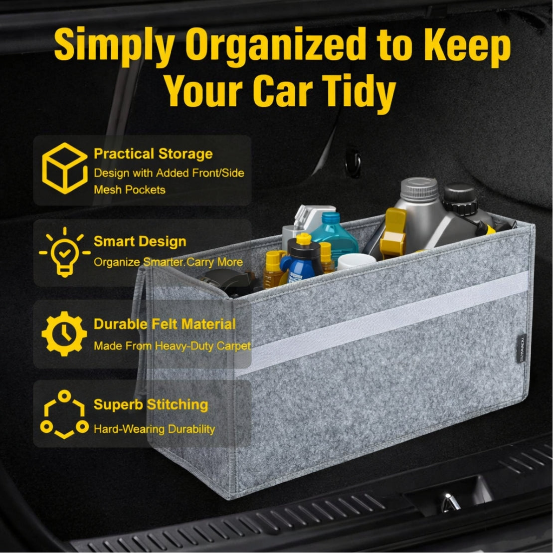 Felt Portable Cleaning Supplies Car Trunk Organizer- Anti Skip Foldable Boot Storage Organizer Utility Tool Bag For Cars (Light Grey and Dark Grey)