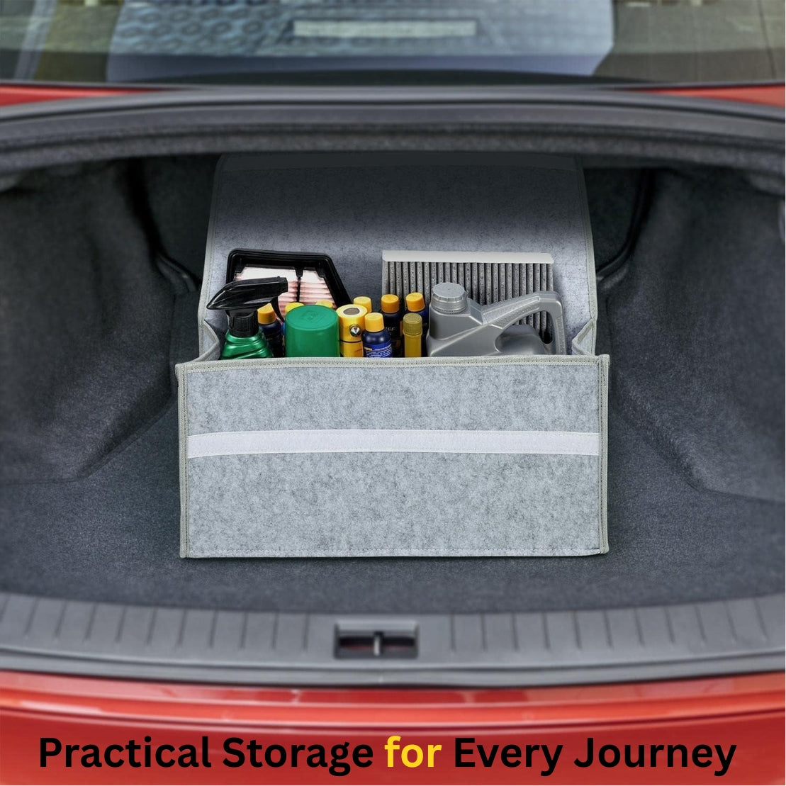 Felt Portable Cleaning Supplies Car Trunk Organizer- Anti Skip Foldable Boot Storage Organizer Utility Tool Bag For Cars (Light Grey and Dark Grey)