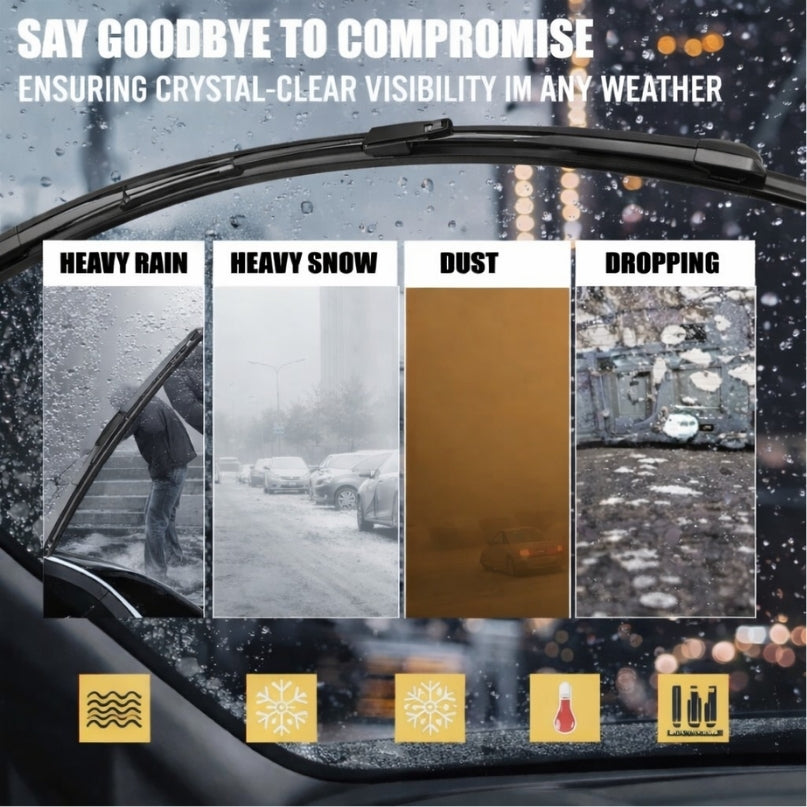 Universal Car Wiper Blades – U-Type, Hybrid & Metal Frame (16”–26” Sizes Available)