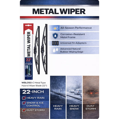 Universal Car Wiper Blades – U-Type, Hybrid & Metal Frame (16”–26” Sizes Available)