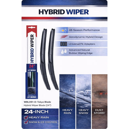 Universal Car Wiper Blades – U-Type, Hybrid & Metal Frame (16”–26” Sizes Available)