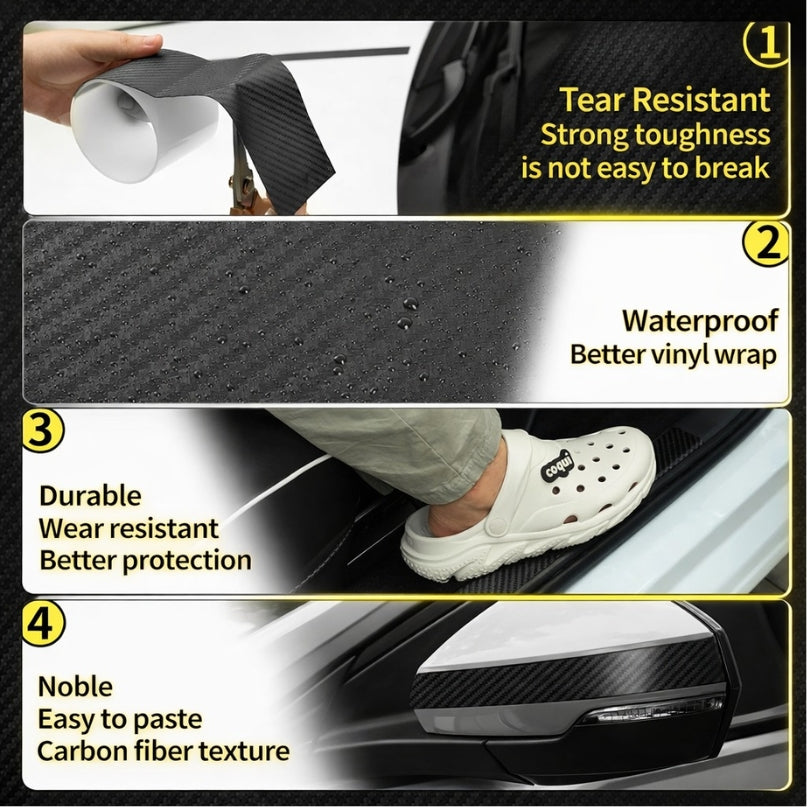 3D Carbon Fiber Sticker Paste Car Threshold Protective Film Anti Scratch