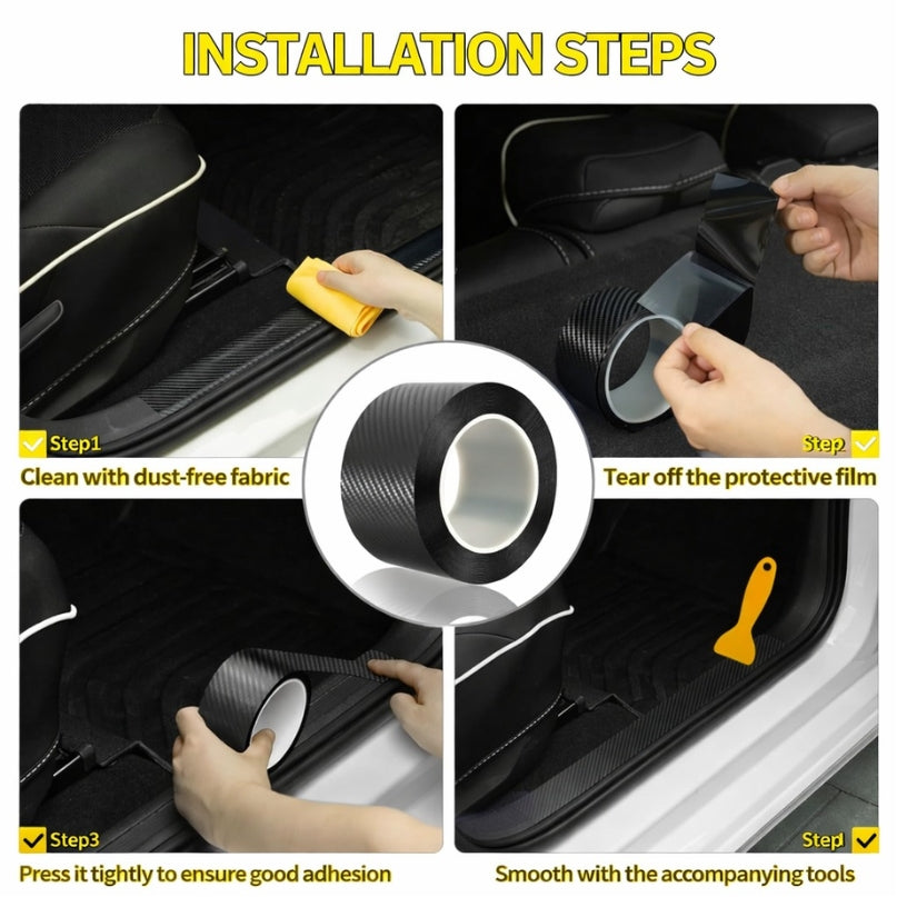 3D Carbon Fiber Sticker Paste Car Threshold Protective Film Anti Scratch