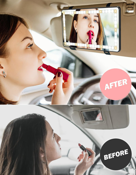 Car Sun Visor Makeup Mirror Clip with Touch Control LED Lights