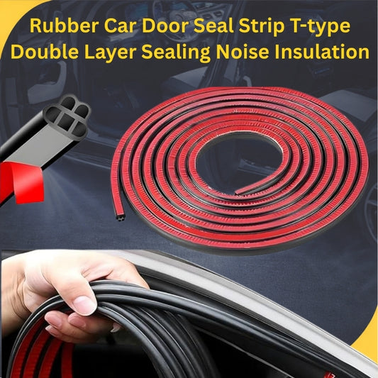 Car Door Seal Strip, 16.4FT Double Layer 5-Hole Rubber Noise Insulation Vehicle Weather Stripping, Self-Adhesive Soundproof Auto Door Window Seal Strip, Universal for RV Truck Sedan