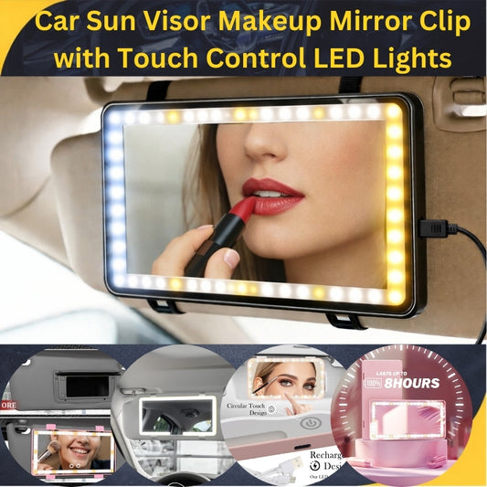 Car Sun Visor Makeup Mirror Clip with Touch Control LED Lights
